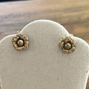 Vintage Coro Signed Gold Tone Coro Screwback Rose Earrings